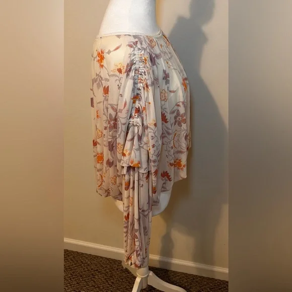 FREE PEOPLE Wildflower Honey Cream Floral Mesh Long Sleeve Top Size Small - Picture 4 of 6